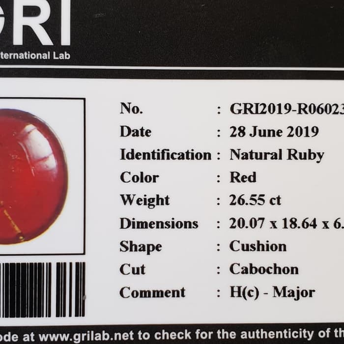 Batu Blood Red Ruby Jumbo Memo 26.55 crt